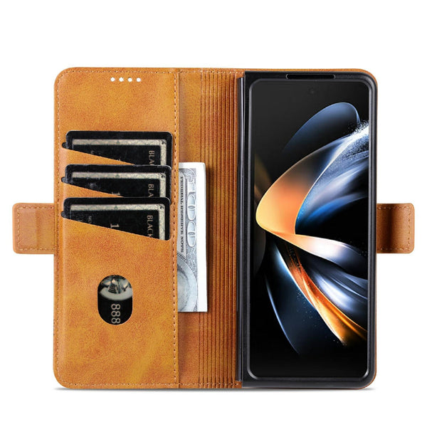 For Samsung Galaxy Z Fold4 5G Leather Magnetic Phone Case Calf Texture Black Cases Covers & Skins