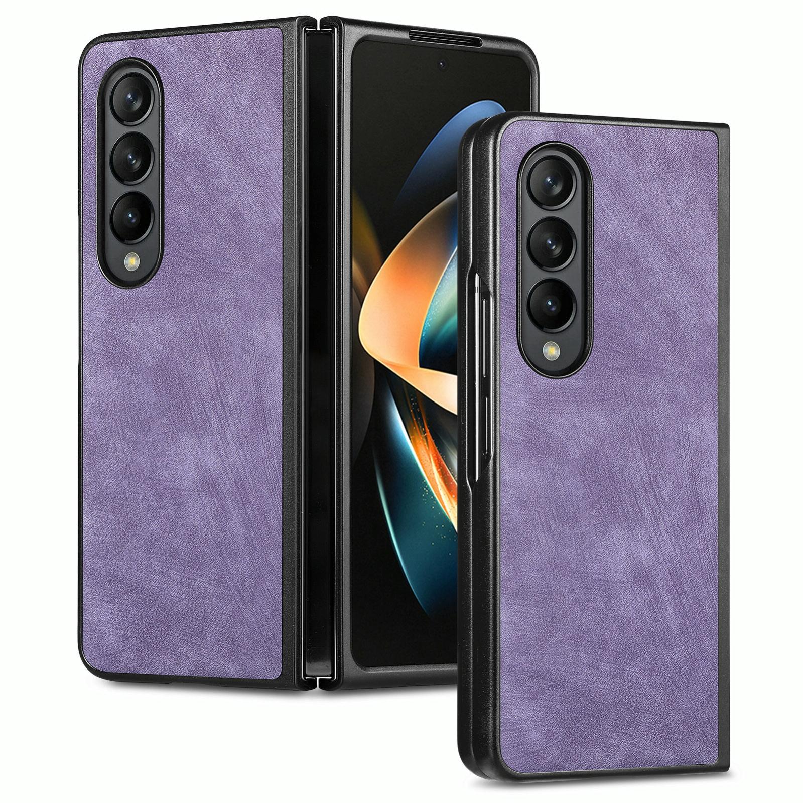 For Samsung Galaxy Z Fold4 5G Pu Back Cover Solid Colour Purple Cases Covers & Skins