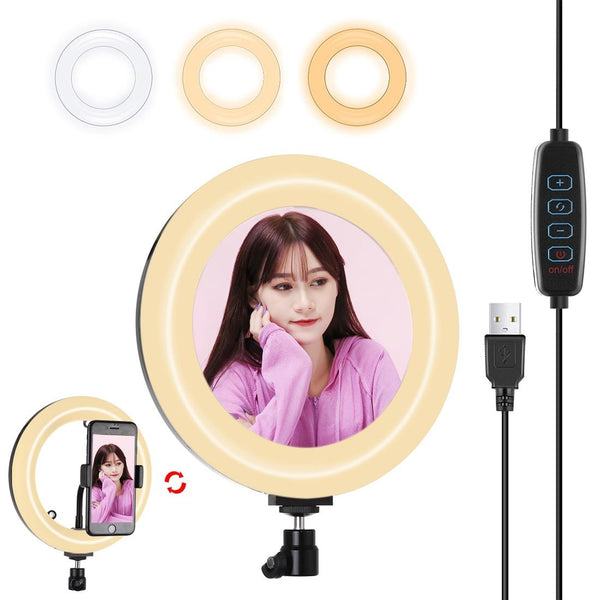 7.9 Usb 3 Modes Dimmable Dual Colour Led Ring Light With Mirror For Vlogging And Photography Black Other Lighting & Studio