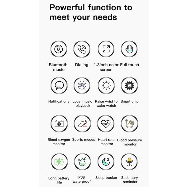 1.3 Inch Ips Colour Screen Ip68 Waterproof Smart Watch Support Bluetooth Call / Sleep Monitoring Heart Rate Silicone Strap Silver Smart Watches