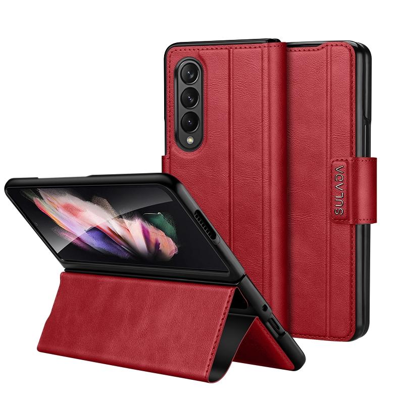 For Samsung Galaxy Z Fold4 5G Magnetic Snap Leather Flip Case All Inclusive Red Cases Covers & Skins