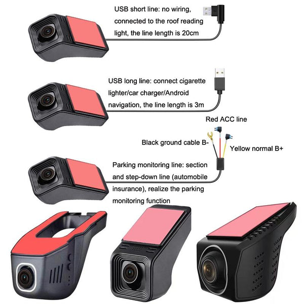 1080P Hd Car Recorder With Wifi For Parking Monitoring Without Button + Usb Long Line Other Car Video