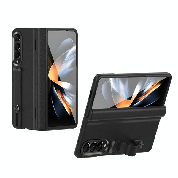 Samsung Galaxy Z Fold 4 Leather Wristband Phone Case Black Cases Covers & Skins