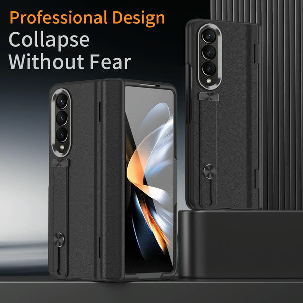 Samsung Galaxy Z Fold 4 Leather Wristband Phone Case Black Cases Covers & Skins