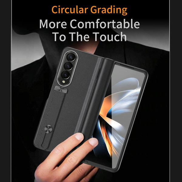 Samsung Galaxy Z Fold 4 Leather Wristband Phone Case Black Cases Covers & Skins