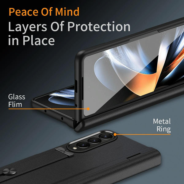 Samsung Galaxy Z Fold 4 Leather Wristband Phone Case Black Cases Covers & Skins