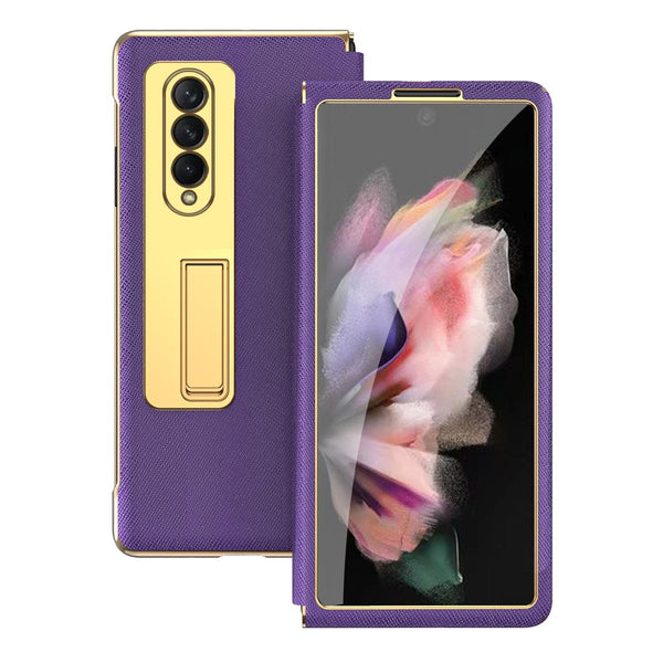 For Samsung Galaxy Z Fold4 5G Flip Case With Tempered Film Textured Hinge Red Cases Covers & Skins