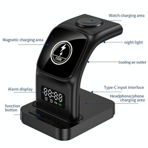 15W Magnetic Wireless Charger With Clock Black Chargers & Cradles