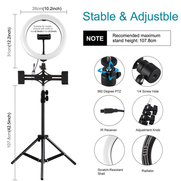 10.2 Curved Rgbw Led Ring Light Kit With Tripod Dual Phone Brackets Remote And Clamp Other Lighting & Studio