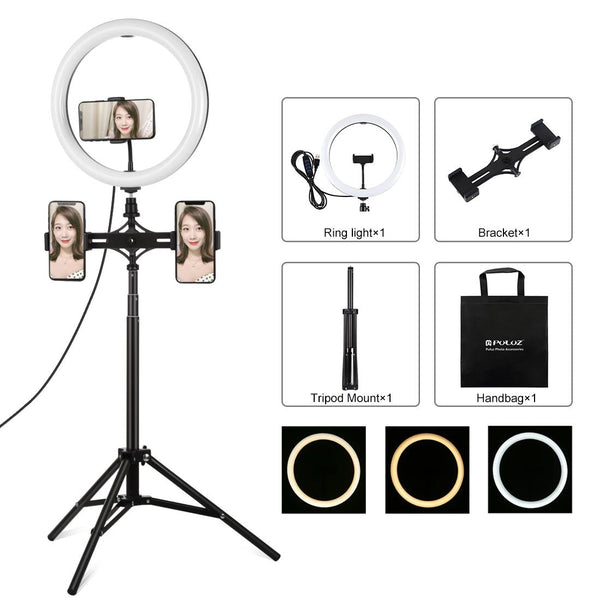 11.8 Inch Led Ring Light Kit With Tripod Dual Phone Bracket For Audio And Video Selfie Lights
