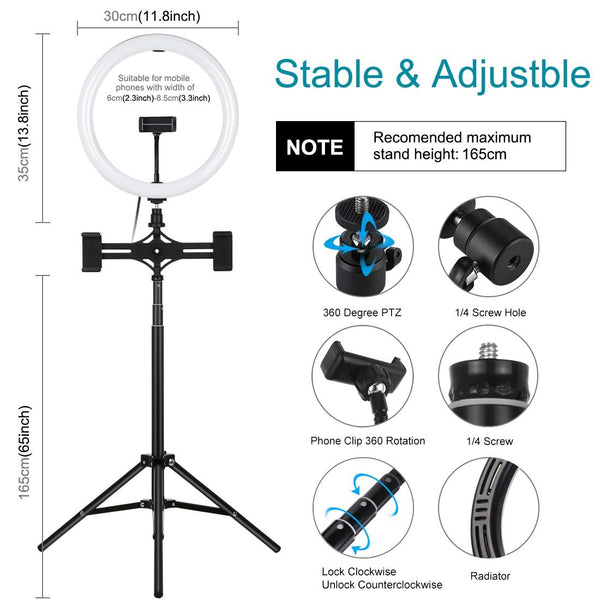 11.8 Inch Led Ring Light Kit With Tripod Dual Phone Bracket For Audio And Video Selfie Lights