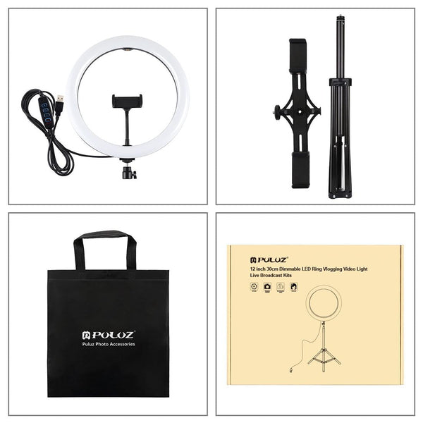 11.8 Inch Led Ring Light Kit With Tripod Dual Phone Bracket For Audio And Video Selfie Lights