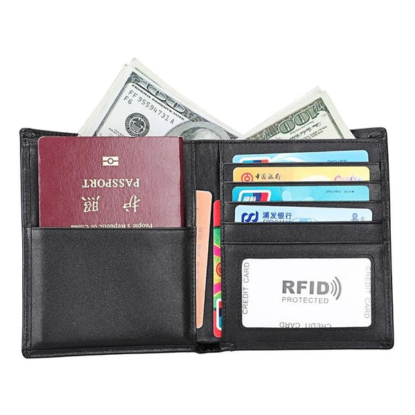 Leather Rfid Passport Wallet Multi Function Black Wallets