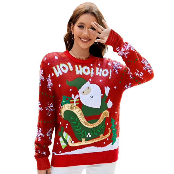 Women Santa Sweater Sweet Embroidery Pullover Knit Red L Jumpers & Cardigans