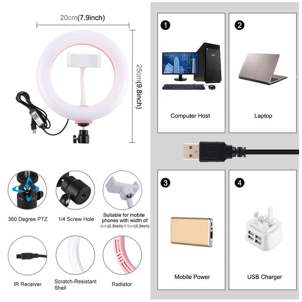 Pink 7.9 Dual Colour Led Ring Light With Usb Dimmable For Vlogging And Photography Other Lighting & Studio