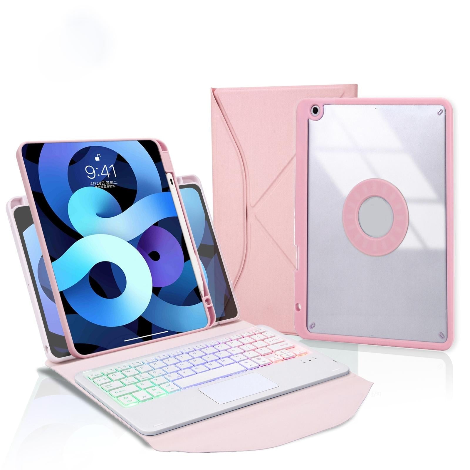 Bluetooth Keyboard Leather Case For Ipad 10.2 Touchpad Backlight Pen Slot 2021 / 2020 2019 Pink Keyboards