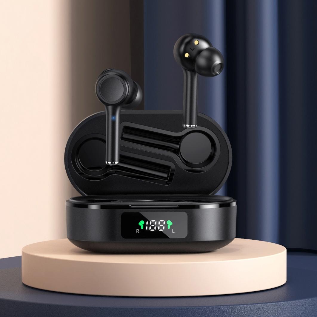 Wireless Bluetooth 5.0 Earphone With Digital Display And Noise Reduction Black Earbuds