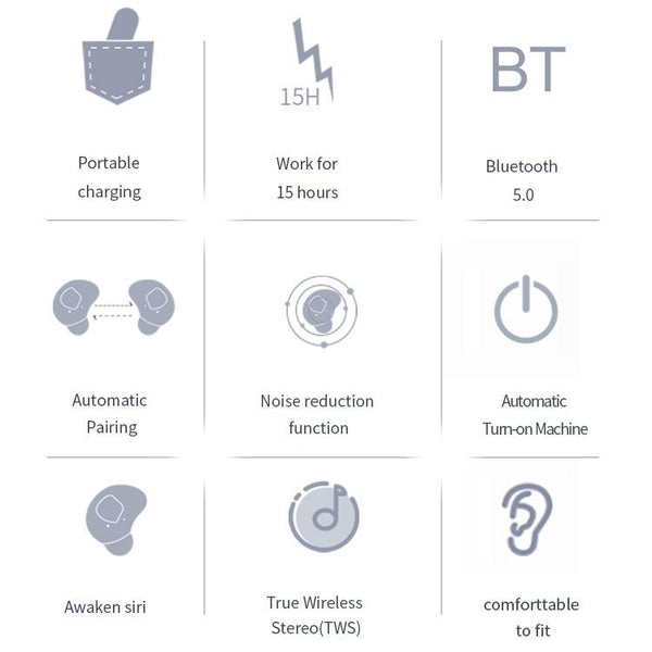 Wireless Sports Bluetooth Earphones Binaural Stereo 5.0 Black Earbuds