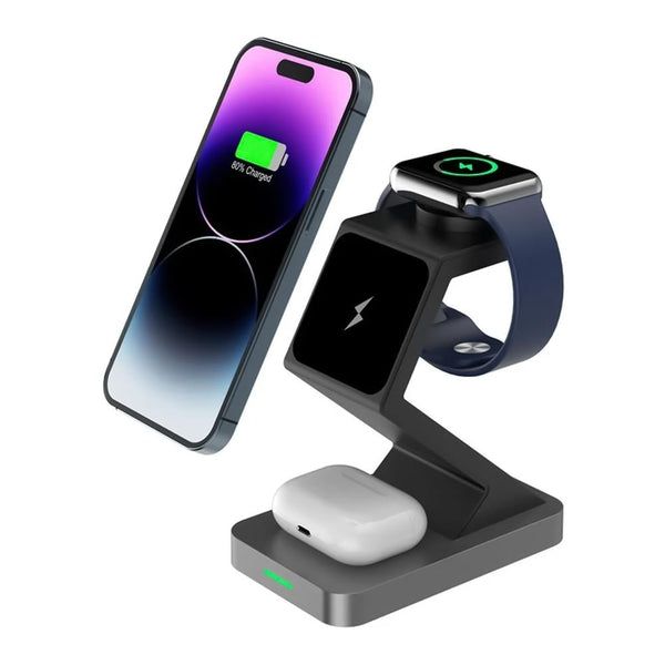 15W 3 In Magnetic Wireless Charger For Iphone Watch Airpods Black Chargers & Cradles