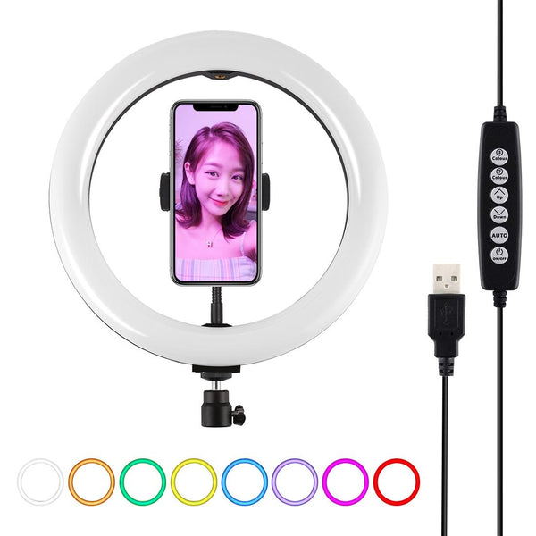 10.2 Usb Led Ring Light With Modes Cold Shoe Tripod & Phone Clamp_White Other Tripods & Supports