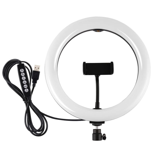 10.2 Usb Led Ring Light With Modes Cold Shoe Tripod & Phone Clamp_White Other Tripods & Supports