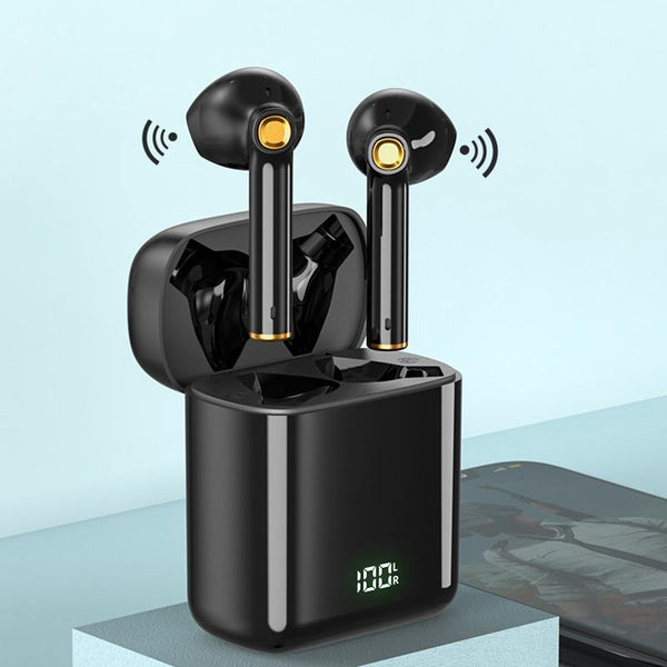 Waterproof Bluetooth Earphones With Digital Display Black Earbuds