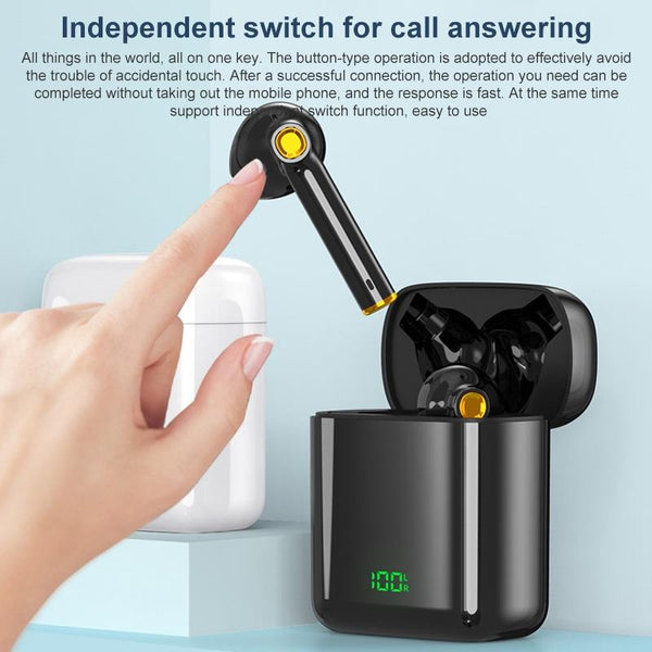 Waterproof Bluetooth Earphones With Digital Display Black Earbuds