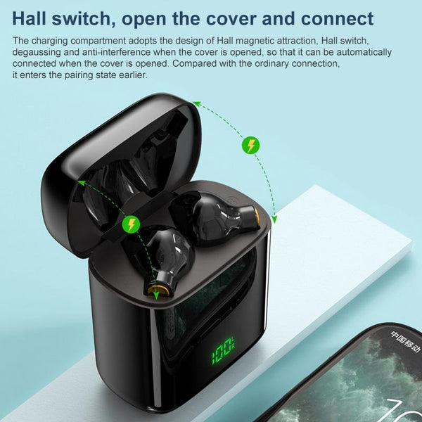 Waterproof Bluetooth Earphones With Digital Display Black Earbuds