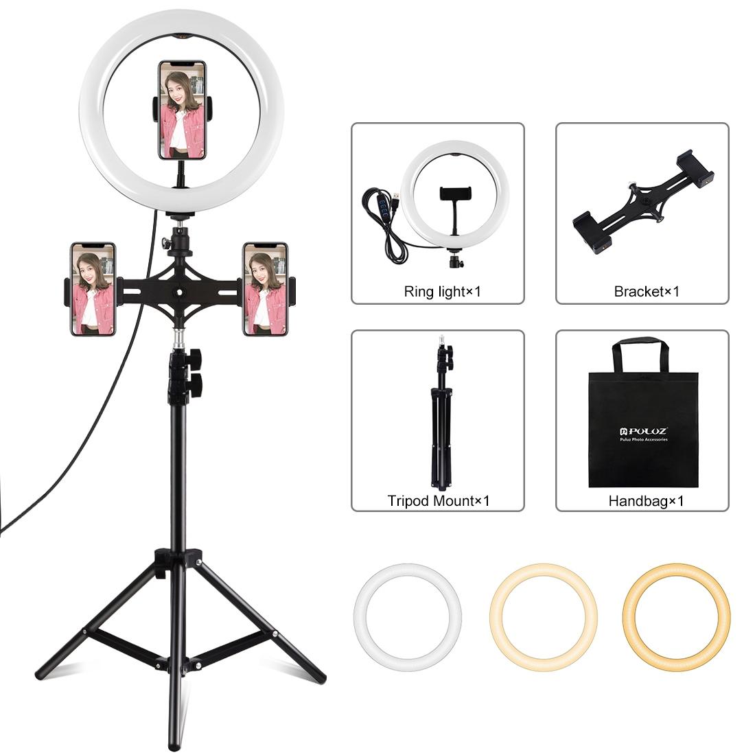 Horizontal Dual Phone Brackets With Tripod Mount & Led Ring Light Kit For Vlogging And Live Broadcasts Other Lighting & Studio