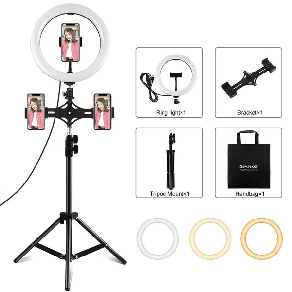 Horizontal Dual Phone Brackets With Tripod Mount & Led Ring Light Kit For Vlogging And Live Broadcasts Other Lighting & Studio
