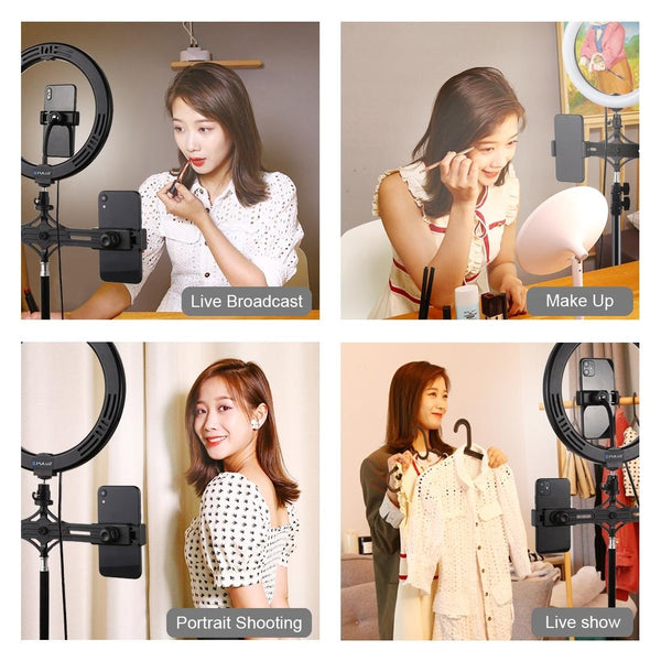 Horizontal Dual Phone Brackets With Tripod Mount & Led Ring Light Kit For Vlogging And Live Broadcasts Other Lighting & Studio