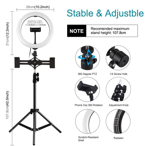 Horizontal Dual Phone Brackets With Tripod Mount & Led Ring Light Kit For Vlogging And Live Broadcasts Other Lighting & Studio