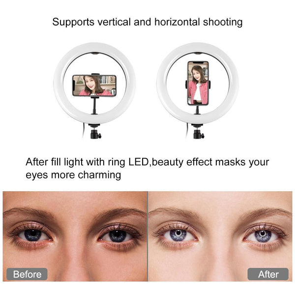 Horizontal Dual Phone Brackets With Tripod Mount & Led Ring Light Kit For Vlogging And Live Broadcasts Other Lighting & Studio