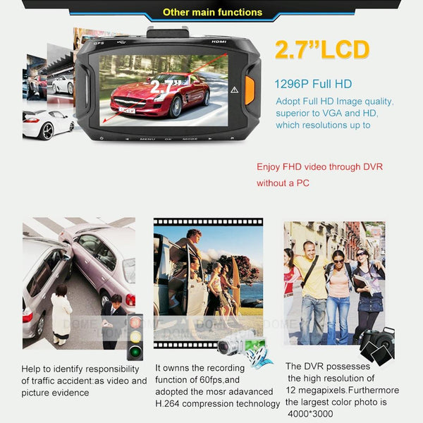 2.7 Lcd Car Dvr Camera With 170 Degree Wide Angle 2304 X 1296P Hd Screen Other Car Video