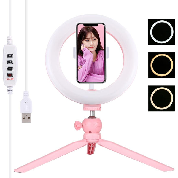 Pink 7.9 Led Ring Light With Tripod And Phone Clamp 3 Modes Dimmable Dual Colour Temperature Selfie Lights