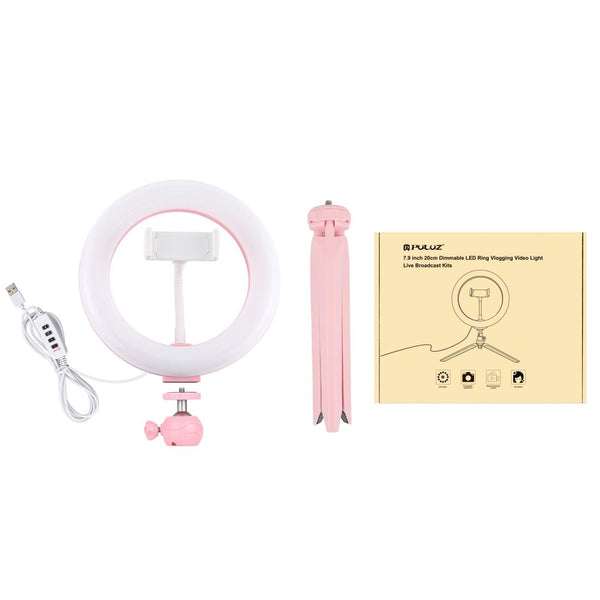 Pink 7.9 Led Ring Light With Tripod And Phone Clamp 3 Modes Dimmable Dual Colour Temperature Selfie Lights