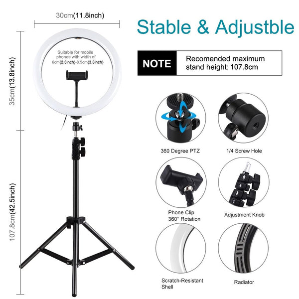 11.8 Led Ring Light Kit With Tripod And Phone Clamp Other Lighting & Studio