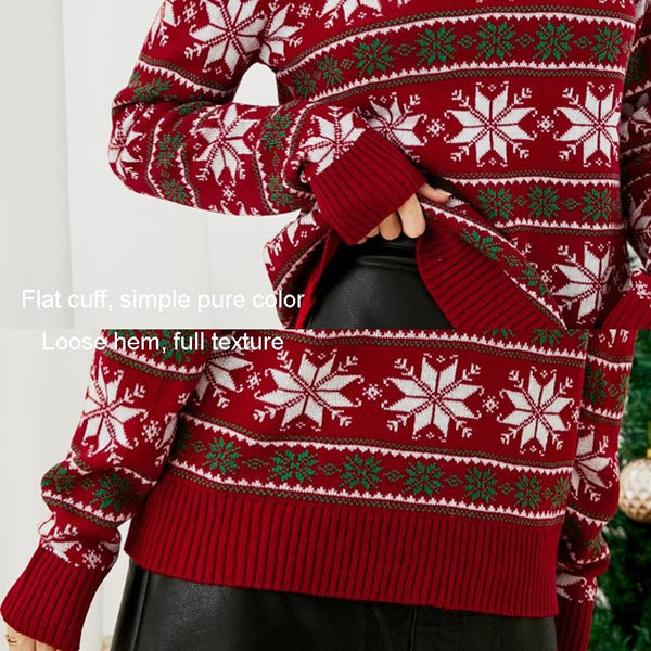 Women Round Neck Christmas Knitwear Long Sleeve Snowflake Sweater Dark Blue Xl Coats Jackets & Vests