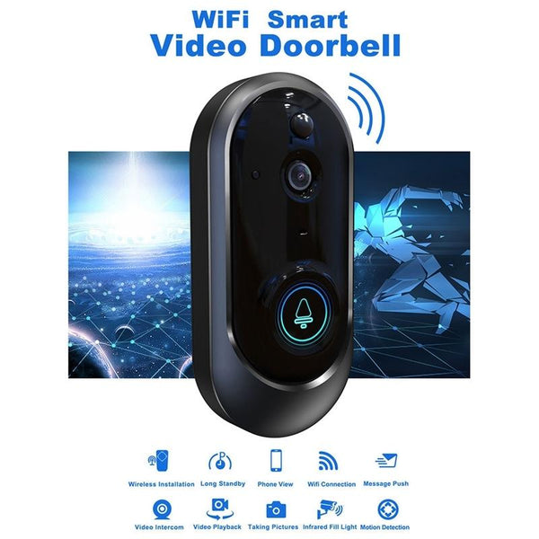 720P 6400Mah Smart Wifi Video Doorbell With Remote Monitoring And Voice Intercom Black Smart Doorbells