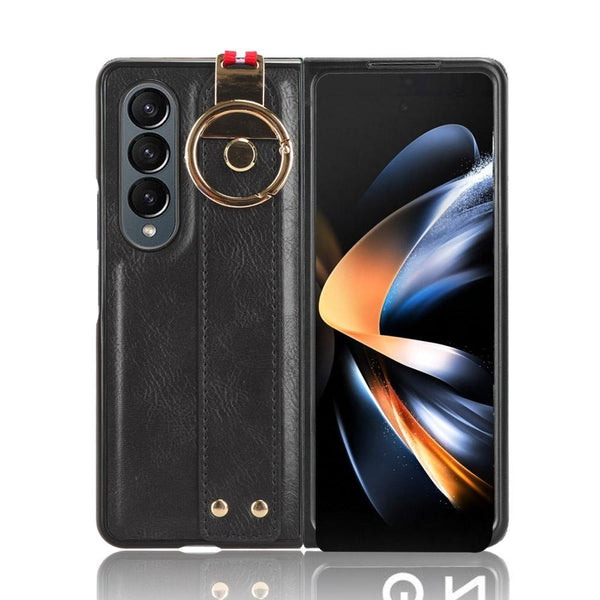 For Samsung Galaxy Z Fold4 5G Leather Wristband Phone Case Back Cover Red Straps & Charms