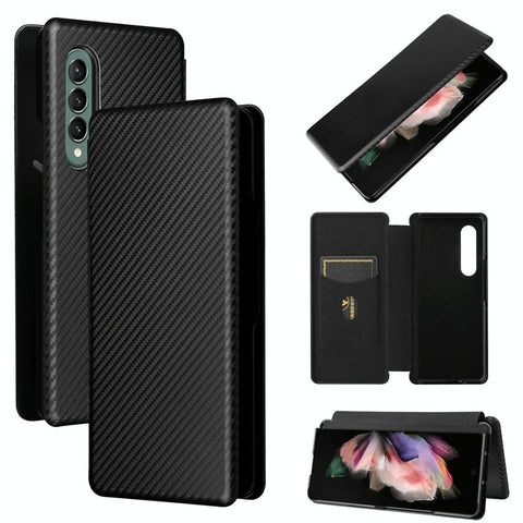 For Samsung Galaxy Z Fold4 5G Carbon Fiber Flip Leather Case Black Cases Covers & Skins