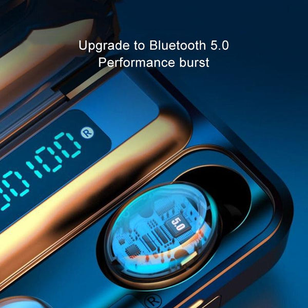 F9 5C Three Screen Digital Display Noise Reduction Bluetooth Earphone With Hand Strap Black Earbuds