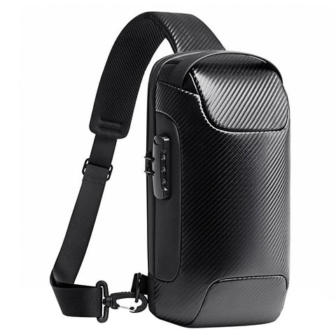 Carbon Fiber Anti Theft Waterproof Crossbody Chest Bag Men Women 34 X 18 10Cm Black Bags