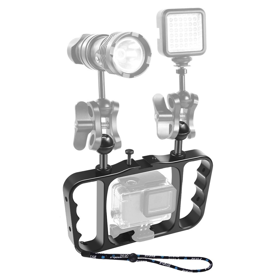 Aluminum Dual Handheld Diving Light Arm Mount For Action Cameras_Black Other Camera & Photo Accs