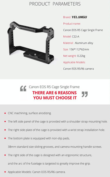 Video Camera Cage Stabilizer For Canon Eos R5 / R6 Black Stabilizers