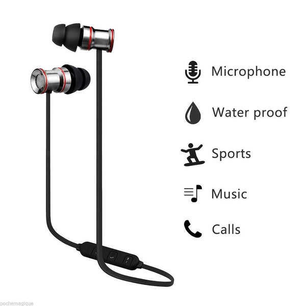 Waterproof Magnetic Sport With Mic Wireless Bluetooth V4.1 Black Earbuds