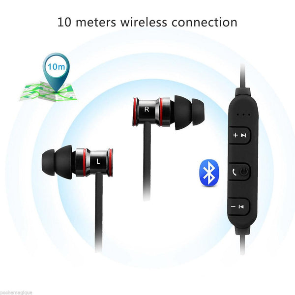 Waterproof Magnetic Sport With Mic Wireless Bluetooth V4.1 Black Earbuds