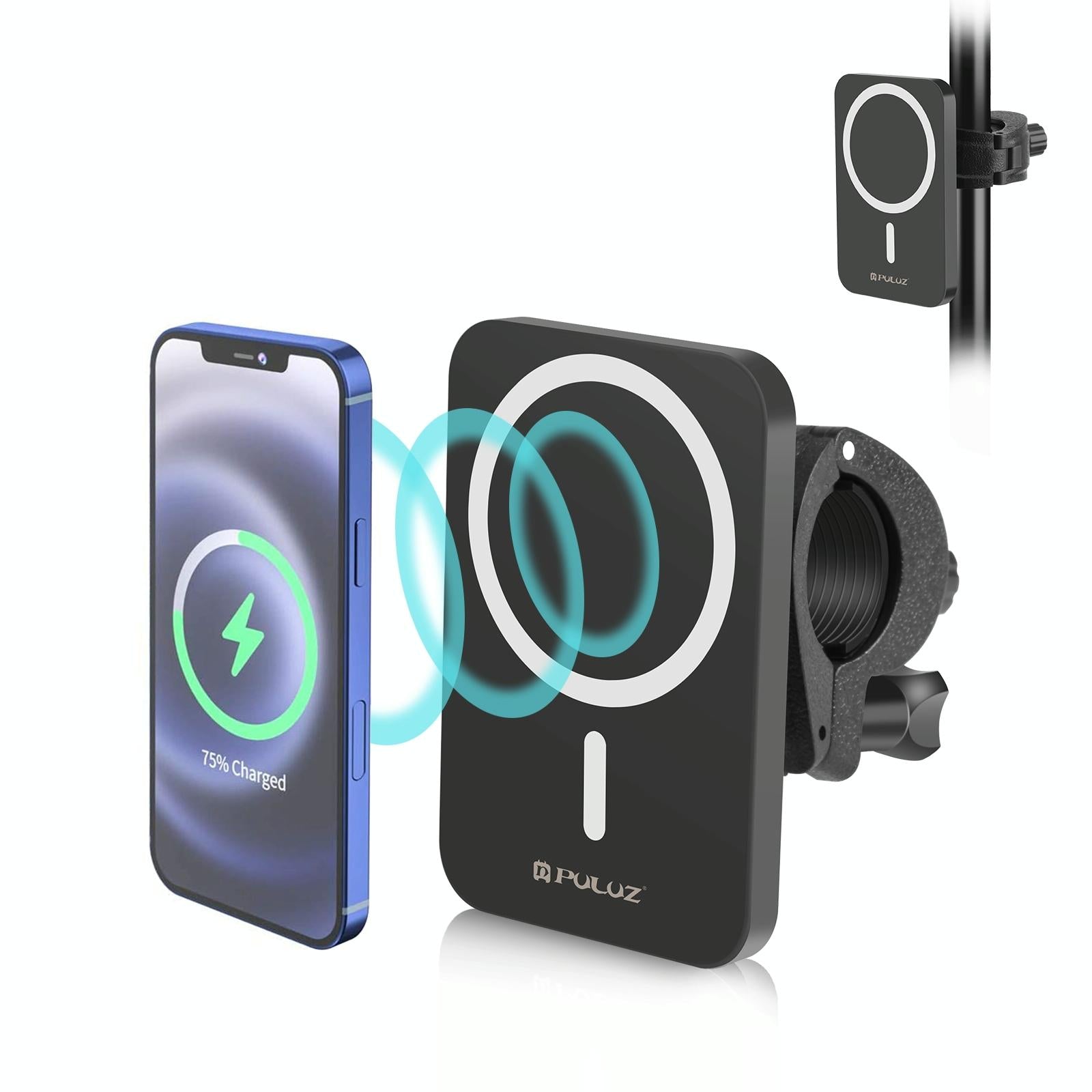 15W Magnetic Wireless Charger With Vlogging Phone Clamp Black Chargers & Cradles