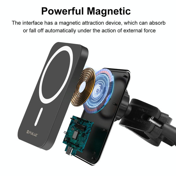 15W Magnetic Wireless Charger With Vlogging Phone Clamp Black Chargers & Cradles