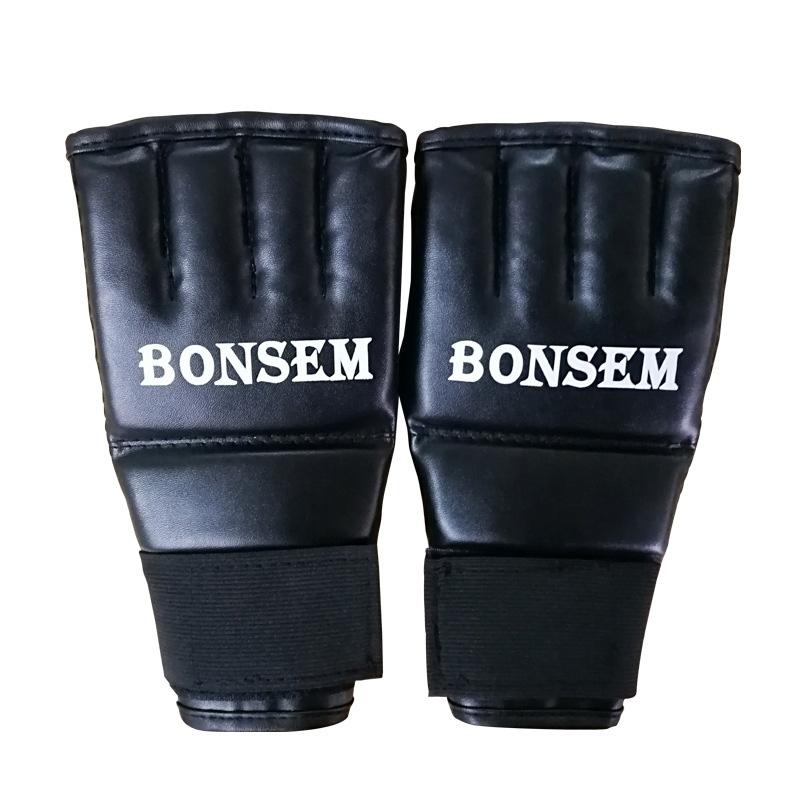 Adults Half Finger Leather Boxing Gloves Black Gloves Boxing